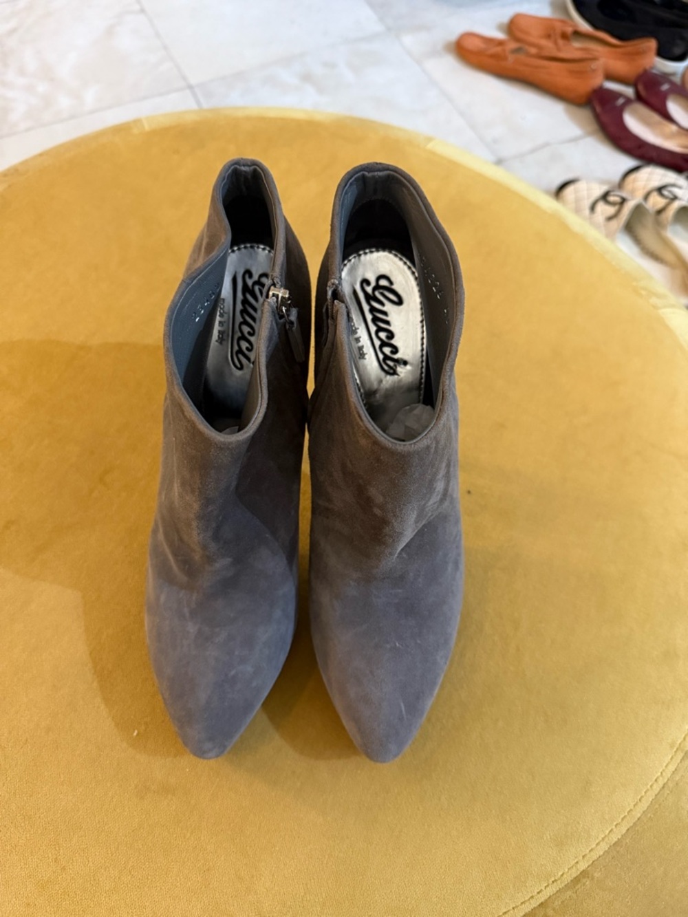 Gucci Gray Suede Pointed Toe Ankle Booties